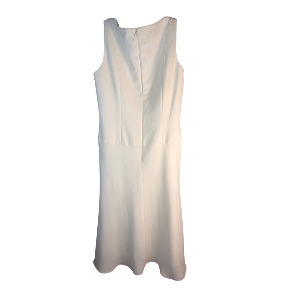 Evan-Picone Dress Women 6 Ivory Satin Beaded Sequin Square Neck Midi Cocktail - Picture 4 of 9